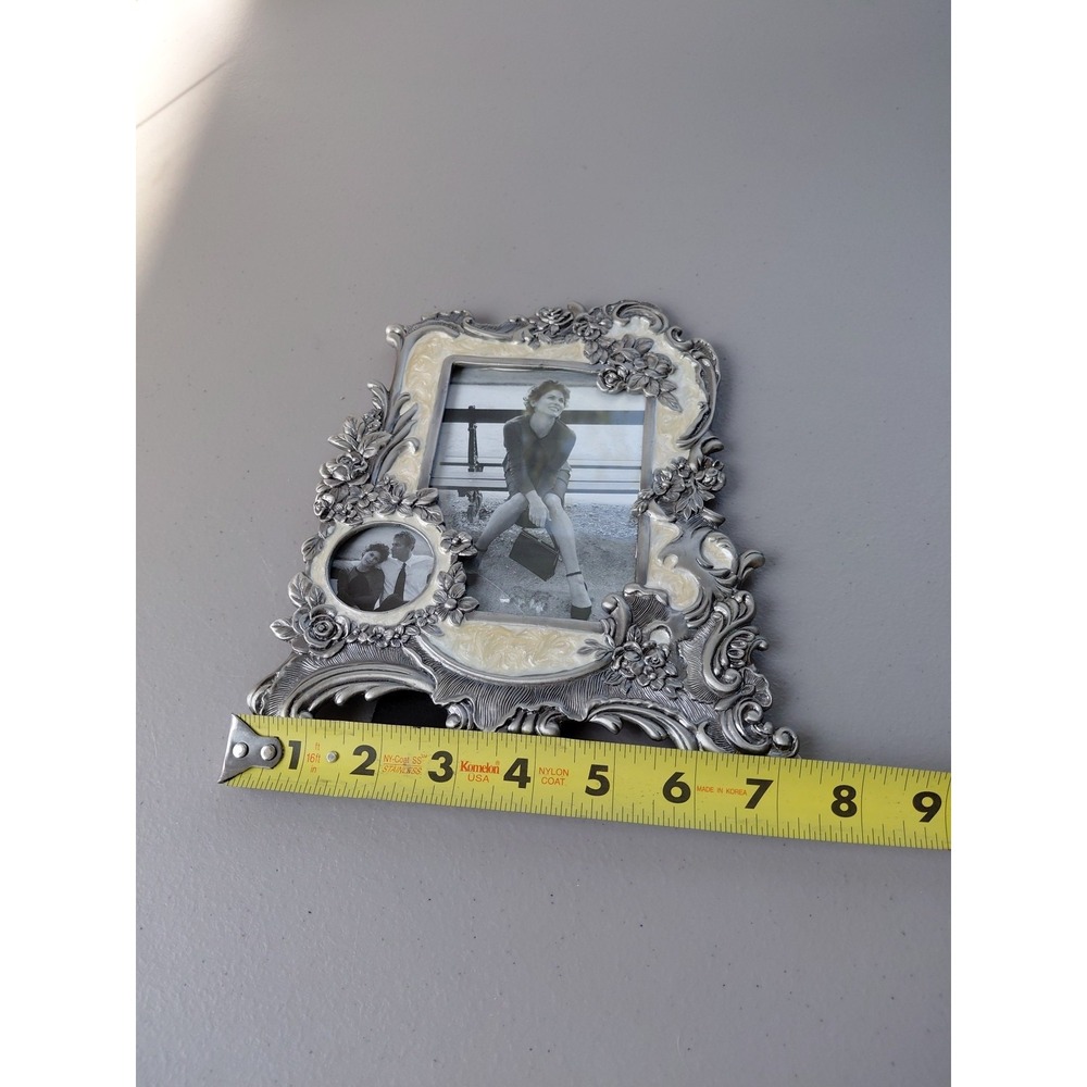 VTG Picture Frame Enamel Pewter Gothic Double Frame Heavy Romantic NEW Silver - Picture 7 of 10